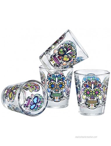 Culver Sugar Skulls Decorated Shot Glasses 1.75-Ounce Set of 4
