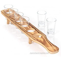 Don Paragone Shot Glasses Serving Tray and Shot Glass Set of 6 Unique Rustic Wooden Holder for Drinking Serving Display and Storage For Restaurant Bar Party Family Gathering Rustic Burnt