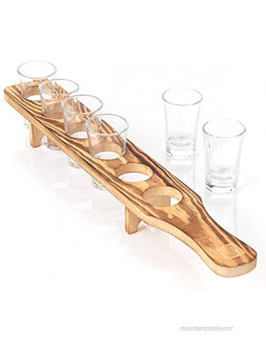 Don Paragone Shot Glasses Serving Tray and Shot Glass Set of 6 Unique Rustic Wooden Holder for Drinking Serving Display and Storage For Restaurant Bar Party Family Gathering Rustic Burnt