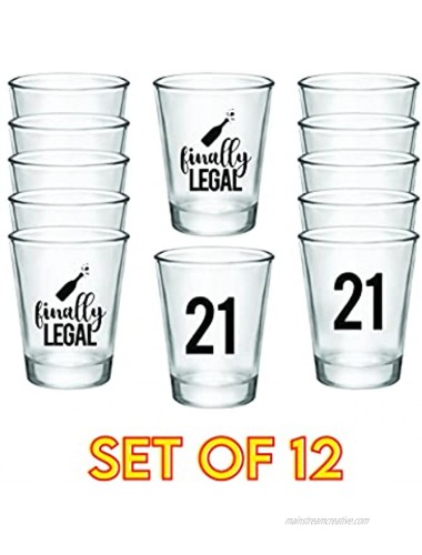 Finally Legal 21st Birthday Party Shot Glass Set of 12 1.75oz Black and Clear 21st Birthday Shot Glasses Perfect for Birthday Parties Birthday Decorations
