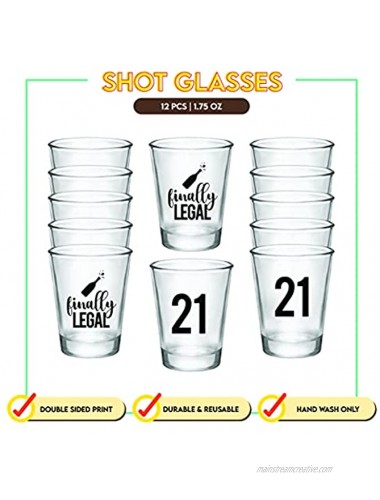 Finally Legal 21st Birthday Party Shot Glass Set of 12 1.75oz Black and Clear 21st Birthday Shot Glasses Perfect for Birthday Parties Birthday Decorations