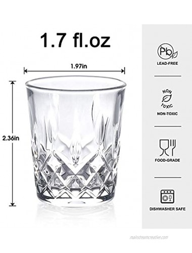 Fmerioti Shot Glasses Set Tequila & Whiskey Shot Glasses High Transparency Carved Shot Glasses for Home Party Bar 1.7 OZ 6 Pack
