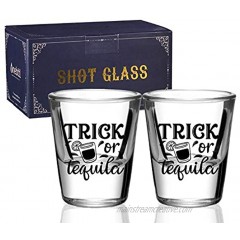 Halloween Shot Glasses Set of 2 Funny Tequila Drinking Gifts for Men Women Heavy Base Shot Glass Trick or Tequila 1.5 oz Onebttl