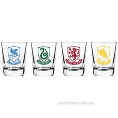 Harry Potter Shot Glass Set 2 oz. Capacity Set of 4 Glasses Gryffindor Slytherin Hufflepuff Ravenclaw