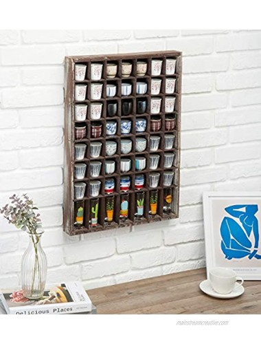 J JACKCUBE DESIGN Rustic Wood Shot Glasses Display Case 56 Compartments Wall Mount Pint glass Shadow box Bar Cabinet Collection Freestanding MK524A