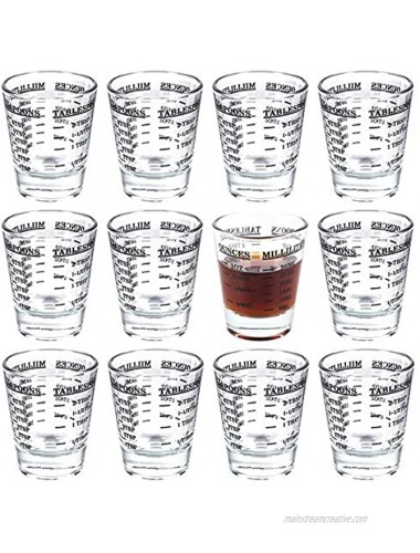 Kingrol 12 Pack 1 Ounce Shot Glasses Heavy Base Measuring Glass Wine Glass Espresso Shot Glass with Measurement