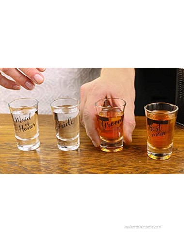 Lillian Rose Bride Groom Maid of Honor and Best Man Shot Glass Set 4 Count Pack of 1 Clear