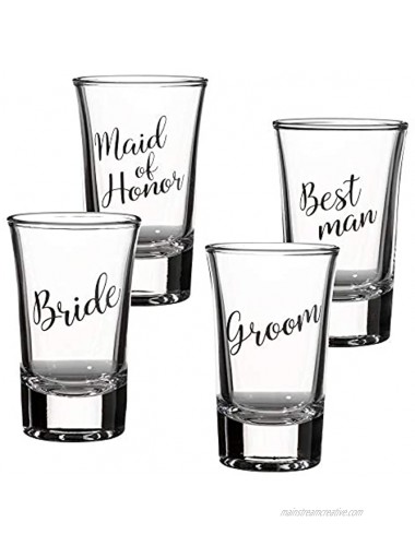 Lillian Rose Bride Groom Maid of Honor and Best Man Shot Glass Set 4 Count Pack of 1 Clear
