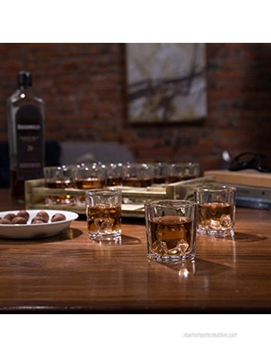 MyGift 12 Shot Glass Server with Rustic Burnt Wood Tray
