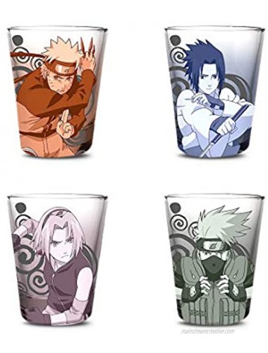 Official Naruto Shippuden Collectible Mini Drinking Decorative tequila shot Glasses Gift Set of 4 by Just Funky