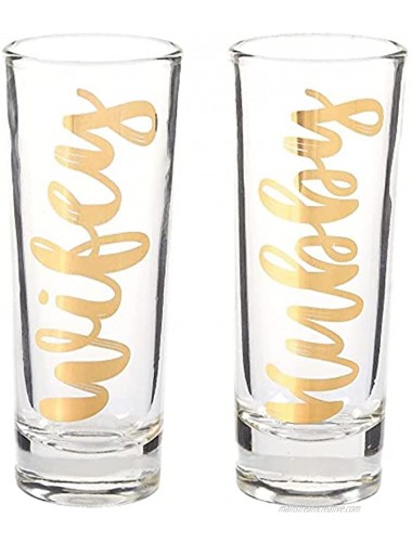 Party Shot Glasses Hubby Wifey Couple Shot Glasses with Gold Foil Print for Newlyweds Anniversary Bridal Shower and Engagement Set of 2 2 oz Each