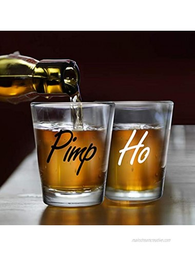 PIMP & HO Shot Glass Set of 2 Novelty Gifts for Women Men- Engagement gift wedding gift Unique Birthday Present Gift for Her Him Wife Girlfriend Boyfriend Gag Gift for Couples-USA Made