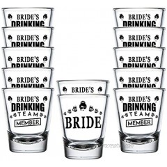 Shop4Ever Bride and Bride's Drinking Team Member Glass Shot Glasses Wedding Bachelorette Party Shot Glasses 12 Pack