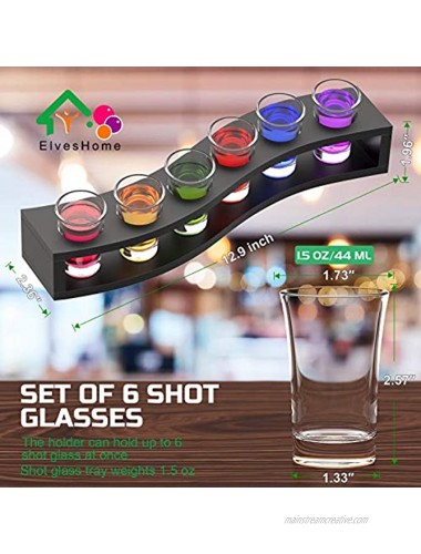 Shot Glass Set 1.5oz 40ml Server with Burnt Wood Tray Heavy Base Measuring Cup Espresso Liquid Wine Clear Shot Glasses Holder Kits Incremental Measurement Perfect for Party Bar Club Cocktail 6 Pack
