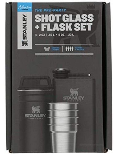 Stanley Stainless Steel Shot Glass and Flast Gift Set. Outdoor Adventure Pack with 4 metal shot glasses 8oz whiskey flask and travel carry case