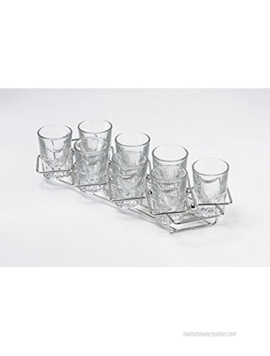 11.75 x 3.25 Stainless Steel Dessert Caddy with 8 Square Holders Clipper Mill by GET 4-82018 Qty,1 Glasses Sold Separately