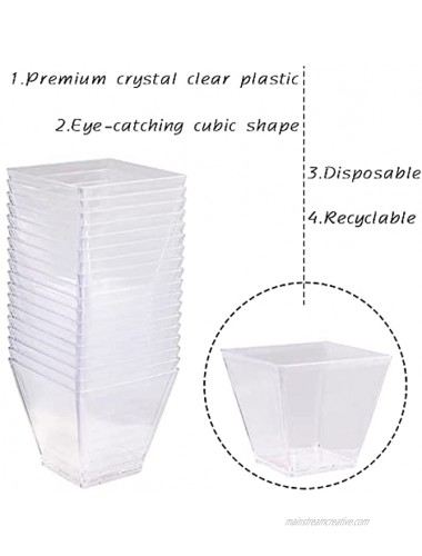 50 Pack 3.4 Oz Square Dessert Cups,Plastic Clear Dessert Cups,Disposable Tasting Cups Great for Desserts,Appetizers,Mousse