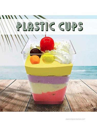 50 Plastic Party Cups for Dessert 5.4 oz Serve Tiramisu Parfait Dip Sundaes Single Serve Desserts and More Clear Plastic Tumbler Glasses Mini Appetizer Dish or Square Bowl by SticFigs