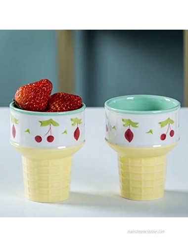 7.7 oz Ceramic Ice Cream Cup Dessert Cup,Porcelain Ice Cream Cone Dessert Bowls for Sundaes Milkshakes Parfaits Set of Two Cherry Ceramic Cone CupCherry