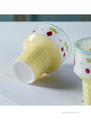 7.7 oz Ceramic Ice Cream Cup Dessert Cup,Porcelain Ice Cream Cone Dessert Bowls for Sundaes Milkshakes Parfaits Set of Two Cherry Ceramic Cone CupCherry
