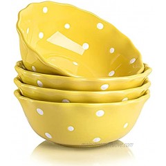 AVLA 4 Pack Porcelain Cereal Bowls 16 OZ Ceramic Small Serving Prep Bowls Premium Bowls Set for Yogurt Assorted Nuts Salad Soup Oatmeal  Polka Dot Yellow