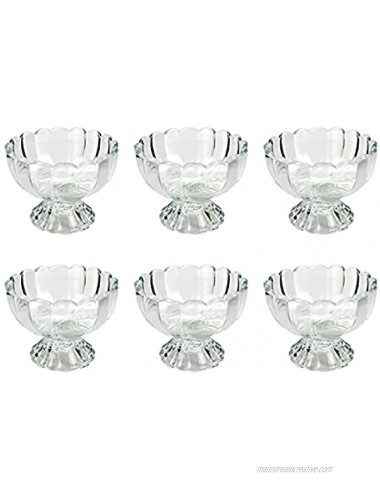 CheeseandU 6Pack Clear Glass Ice Cream Cups Small Cute Footed Glass Dessert Bowls Perfect for Dessert Sundae Ice Cream Fruit Salad Snack Cocktail Condiment Trifle and Party 2.5Oz Lotus