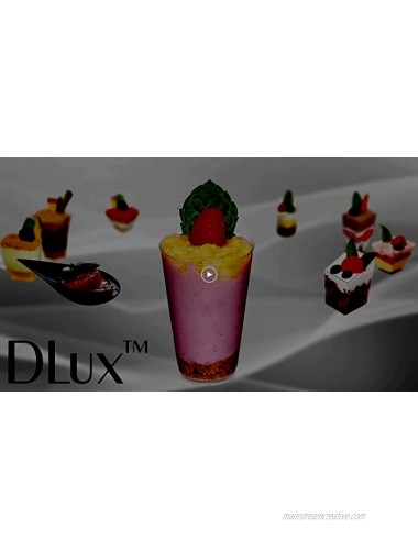 DLux 100 x 2oz Square Mini Dessert Cups No spoons Clear Plastic Parfait Appetizer Cup Small Reusable Serving Bowl for Tasting Party Desserts Appetizers With Recipe Ebook