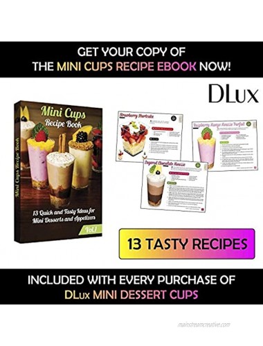 DLux 40 x 5 oz Mini Dessert Cups with Lids and Spoons Square Large Clear Plastic Parfait Appetizer Cup Small Reusable Serving Bowl for Tasting Party Desserts Appetizers Recipe Ebook