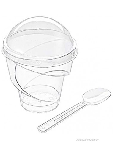 Foraineam 100-Pack 5 oz. Thick Plastic Dessert Cups with 100 Lids and 100 Spoons Disposable Reusable Appetizer Serving Bowls