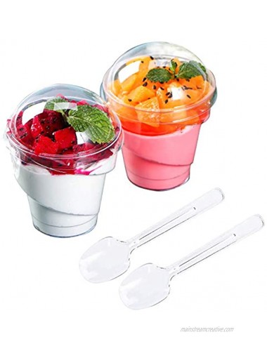 Foraineam 100-Pack 5 oz. Thick Plastic Dessert Cups with 100 Lids and 100 Spoons Disposable Reusable Appetizer Serving Bowls