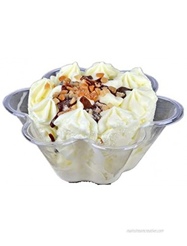 Healthcom 100 Pack 210ml Clear Plastic Ice Cream Dessert Bowls Clear Dessert Cups Flower Ice Cream Cup Sundae Bowls Disposable Dessert Bowls Holder Salad Serving Bowl for Tasting Party Appetizers
