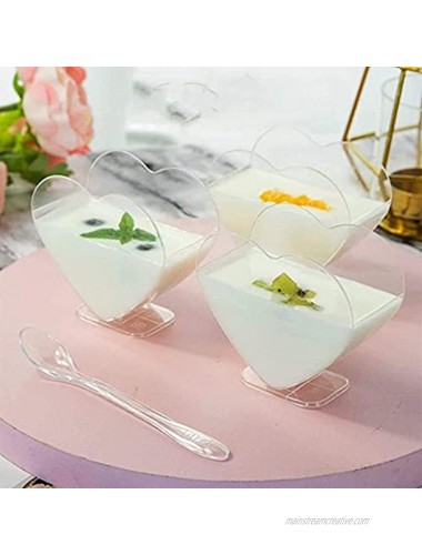Healthcom 50 Packs 80ml Clear Mousse Dessert Cups Heart-Shaped Cake Cups Disposable Ice Cream Dessert Bowls Tasting Sample Cup Salad Sundae Pudding Cups Plastic Tableware Supplies for Party Wedding