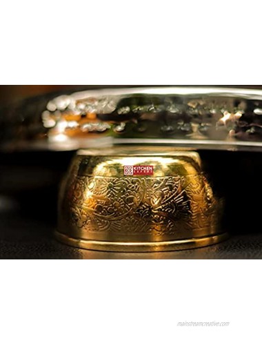 Kitchen Expert Brass Dessert Bowl Embossed Flower Design Serve ware Decorative Gift Item 120ml 3.5 Inch