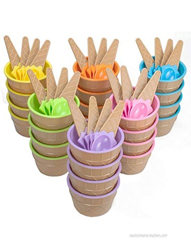 Lawei 24 Pack Ice Cream Cups with Spoons Reusable Plastic ice cream bowls Sundae Frozen Yogurt