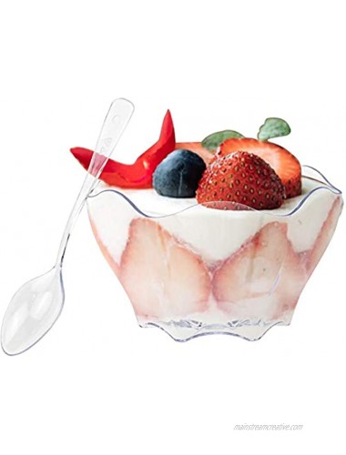 Nicunom 100 Pack Mini Dessert Cups with Spoons 2.5 Oz Clear Disposable Bowls for Dessert Ice Cream Sundae Appetizers Dessert Samplers Parties Weddings Small Serving Bowls