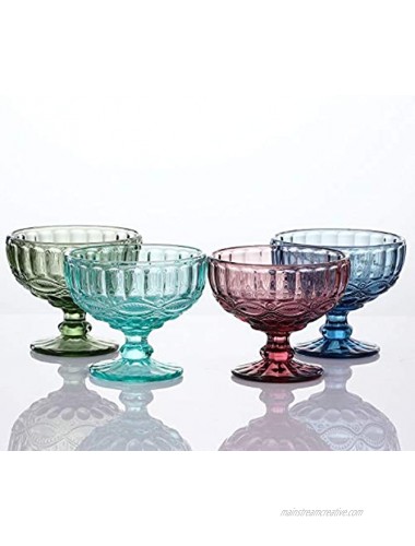 VanEnjoy Green Vintage Pressed Pattern Glass Ice Cream Cups Dessert Bowls Set of 4,12 Oz