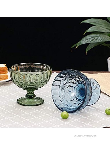 VanEnjoy Green Vintage Pressed Pattern Glass Ice Cream Cups Dessert Bowls Set of 4,12 Oz
