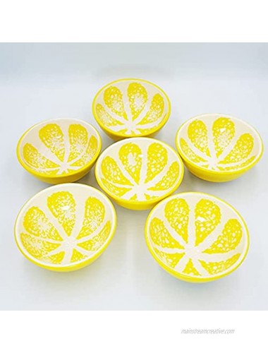 Cute Handpainted Lemon Designed Bowls Ceramic Snack Bowls For Ice Cream Rice Nuts Ketchup Condiment Soy Sauce Sıde Dıshes Prep Serving Bowls For Home Kitchen 6 Pcs 3.5 Inch Yellow