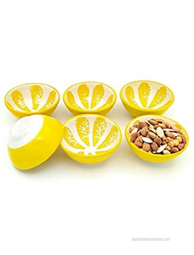 Cute Handpainted Lemon Designed Bowls Ceramic Snack Bowls For Ice Cream Rice Nuts Ketchup Condiment Soy Sauce Sıde Dıshes Prep Serving Bowls For Home Kitchen 6 Pcs 3.5 Inch Yellow