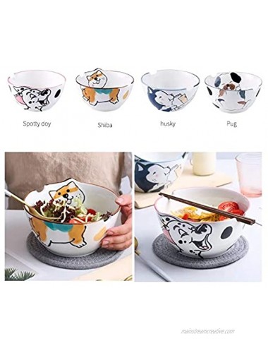 Dailydanny Japanese Ceramic Ramen Bowl Cute Dog Ramen Bowl with Chopsticks Husky