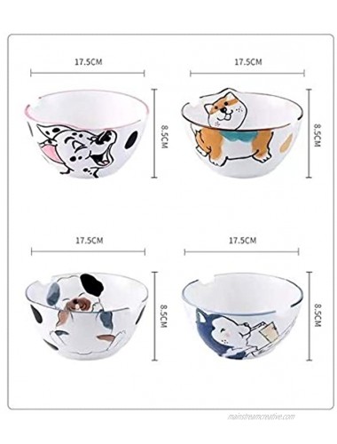 Dailydanny Japanese Ceramic Ramen Bowl Cute Dog Ramen Bowl with Chopsticks Husky