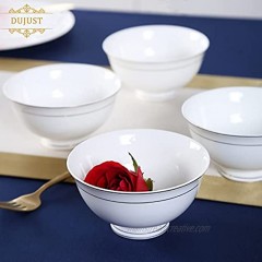 DUJUST 1st-Class Bone-china White Rice Bowls Set of 4 4.5in 10oz Luxury Design with Handcrafted Golden Trim Top Grade Porcelain Small Bowls for Breakfast Cereal Soup Salad Chip Resistant