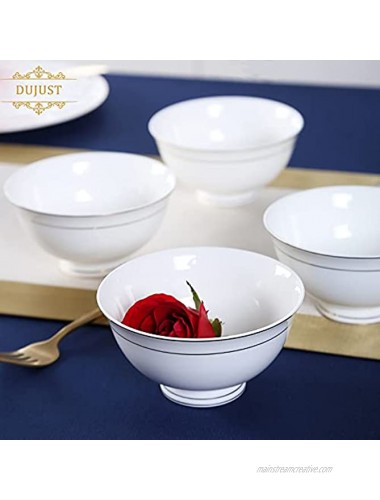 DUJUST 1st-Class Bone-china White Rice Bowls Set of 4 4.5in 10oz Luxury Design with Handcrafted Golden Trim Top Grade Porcelain Small Bowls for Breakfast Cereal Soup Salad Chip Resistant