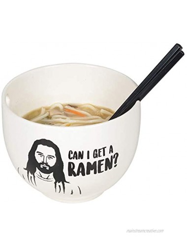 Enesco Our Name is Mud Jesus Can I Get a Ramen Bowl and Chopsticks Set 5.25 Inch Black and White