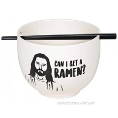 Enesco Our Name is Mud Jesus Can I Get a Ramen Bowl and Chopsticks Set 5.25 Inch Black and White