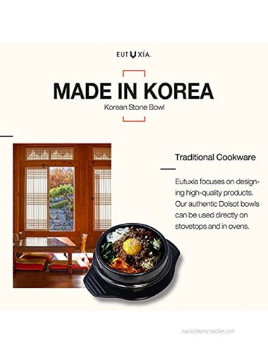 Eutuxia Dolsot Ttukbaegi Stone Bowl with Trivet Tray Set of 2 Small Hot Pot for Cooking Soup Stew Jjigae & Any Food Keep Your Food Hot Until Last Bite Perfect for Home & Restaurant Made in Korea