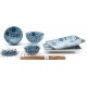 Fuji Merchandise Nippon Blue Sakura Cherry Blossoms Sushi Dinnerware 6pc Set for Two Including Plate Sauce Bowls and Rice Bowl with Chopsticks Made in Japan