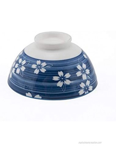 Hinomaru Collection Oriental Japanese style Set of 6 Ceramic Donburi Rice Bowl Tayo Multi Purpose 4.5 Dia x 2.25 H Blue Cherry Blossom