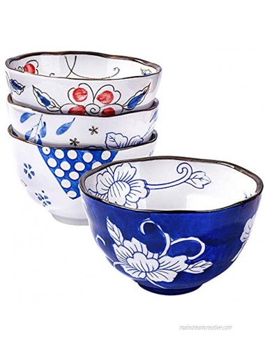 Japanese Rice Bowls Set of 4 Large Asian Ceramic Bowls Serving for Rice Oat Soup Salad