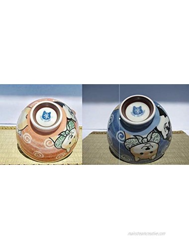 Japanese Shiba Dog Red and Blue Rice Bowl Set 4.92 Inches Diameter Authentic Mino Ware Ceramic Chawan Set of 2 Bowls from Japan